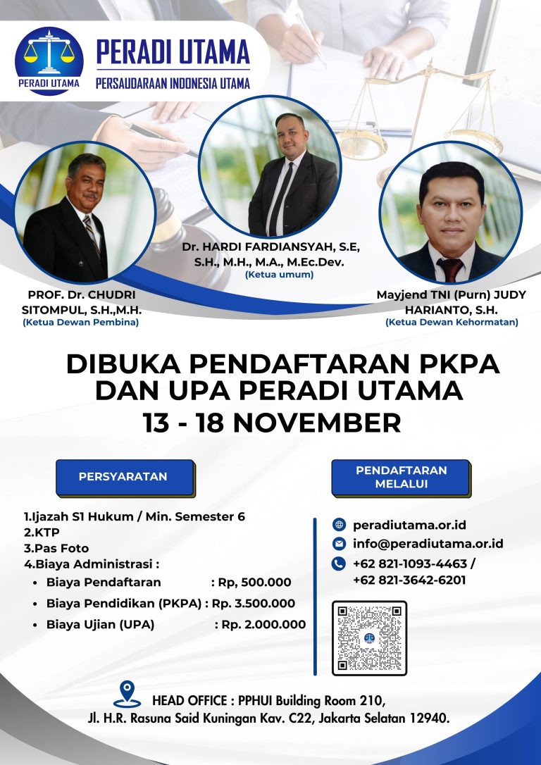 Selamat datang di Program Pendidikan Khusus Profesi Advokat 13 – 17 November 2023 dan Ujian Profesi Advokat 18 Nov