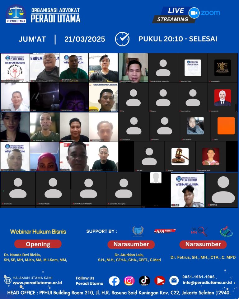 Peradi Utama Sukses Gelar Webinar “Cara Menghindari Kejahatan Perbankan”