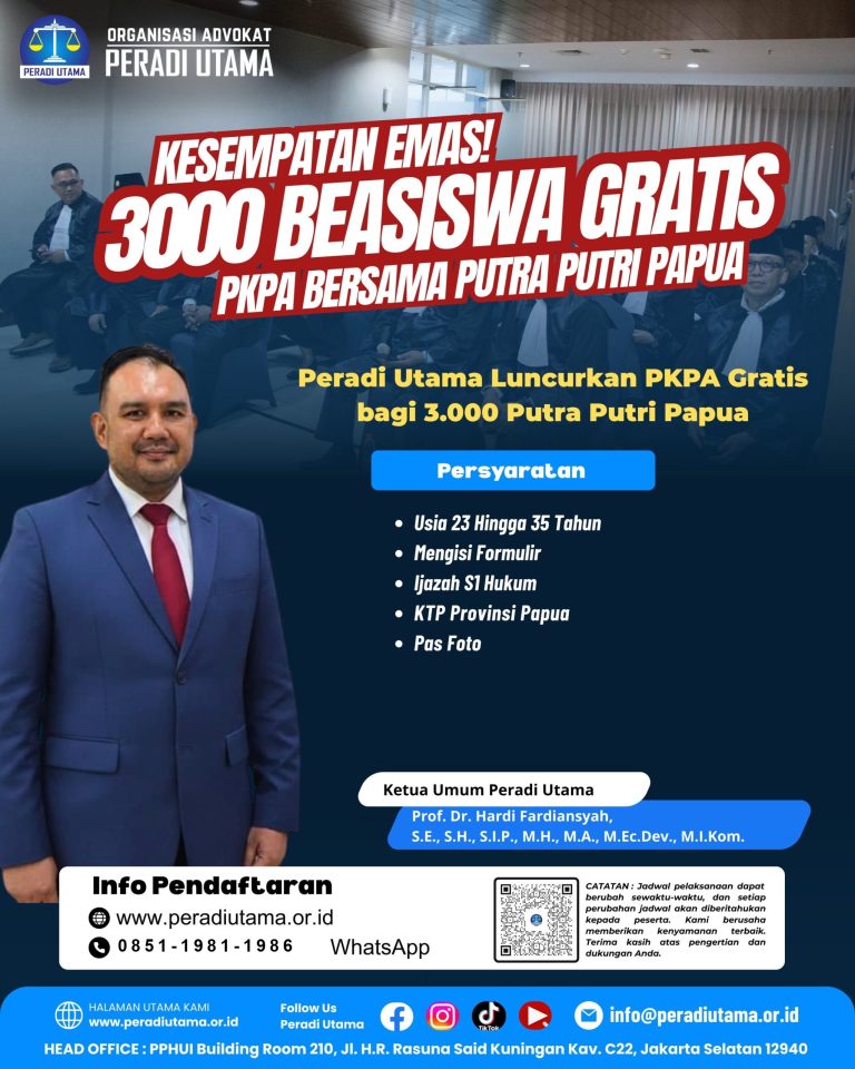 BERITA RESMI PERADI Utama Luncurkan Program Beasiswa PKPA Gratis bagi 3.000 Putra-Putri Papua
